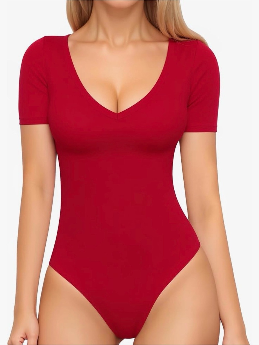 NWOT Mangopop V-Neck Short Sleeve Red Bodysuit size XXL